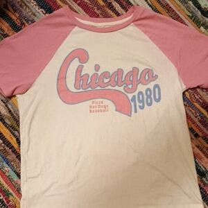 Pink and Cream Chicago 1980 Raglan Tee